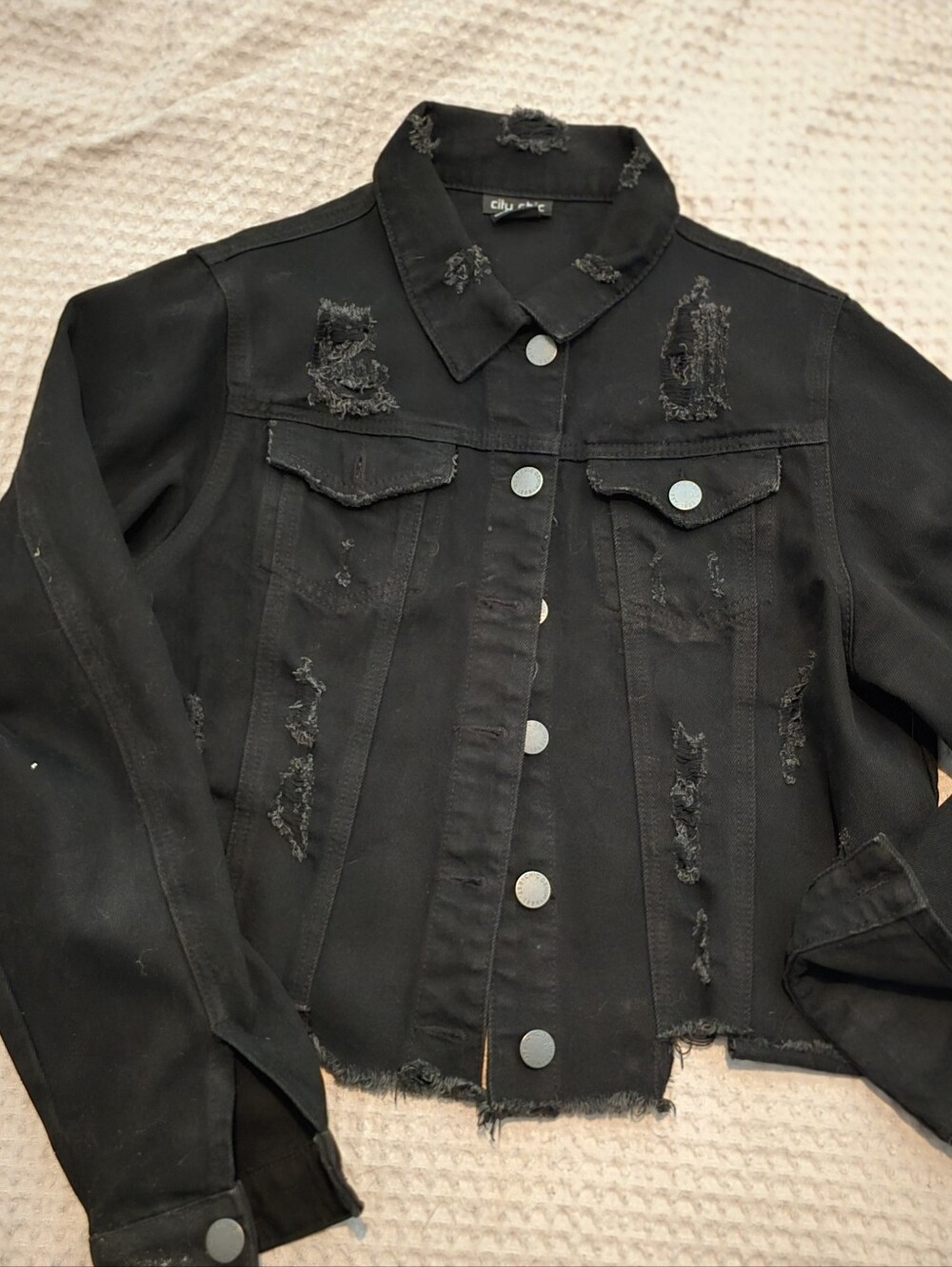 City Chic Black Distressed Denim Jacket